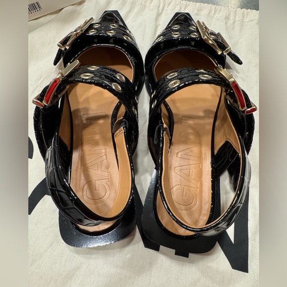 💫Ganni Black Patent Python Gold Buckle Ballerinas - Picture 9 of 13